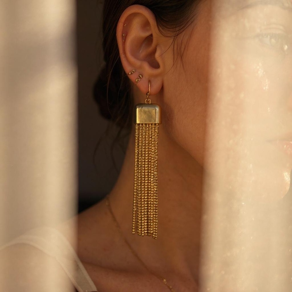 Gorgeous Vintage Long Gold tone Tassel Earrings